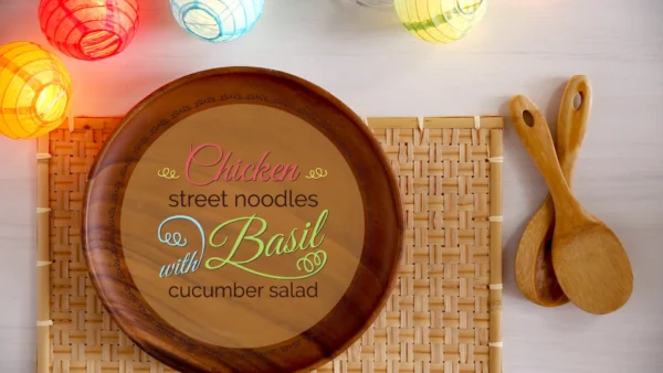 Chicken Street Noodles with Basil Cucumber Salad